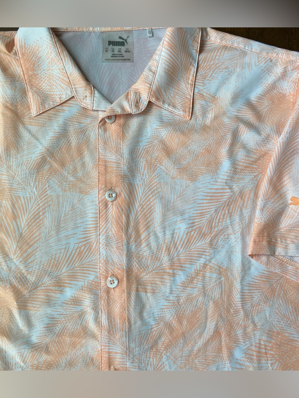 PUMA Tournament Edition Polo Mens XL Golf Shirt Orange White Palm Floral Short